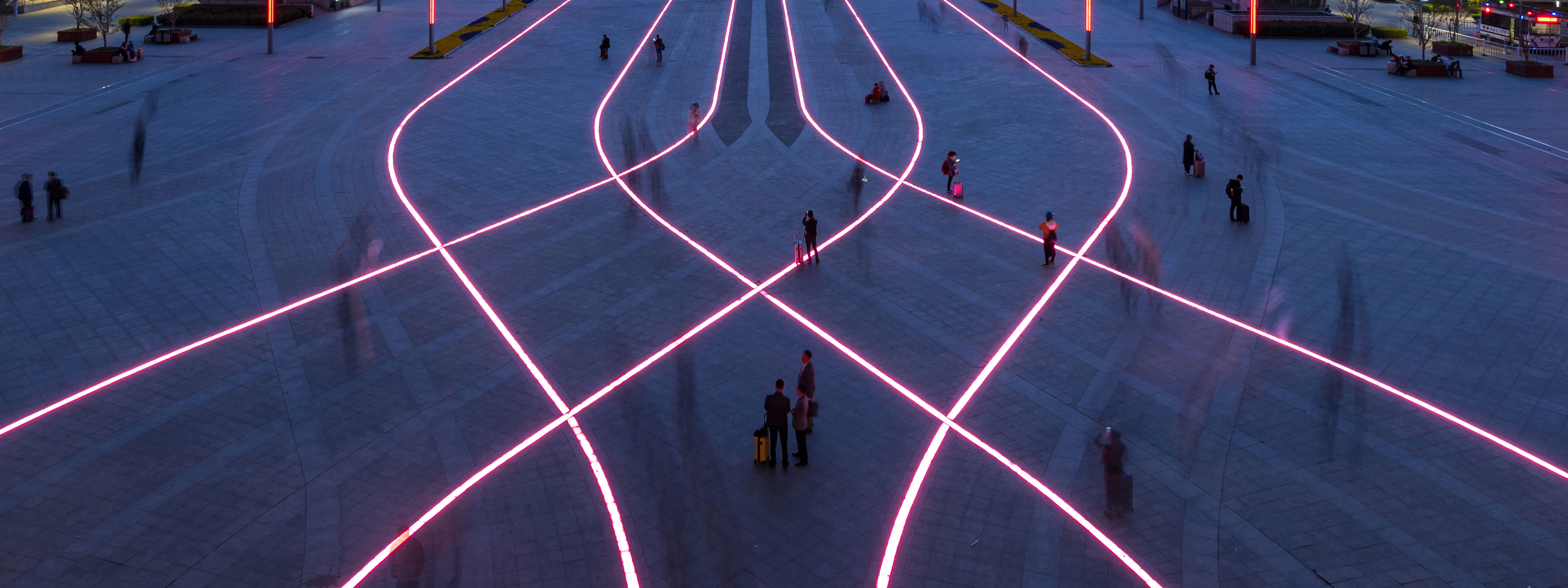 urban setting bustling people