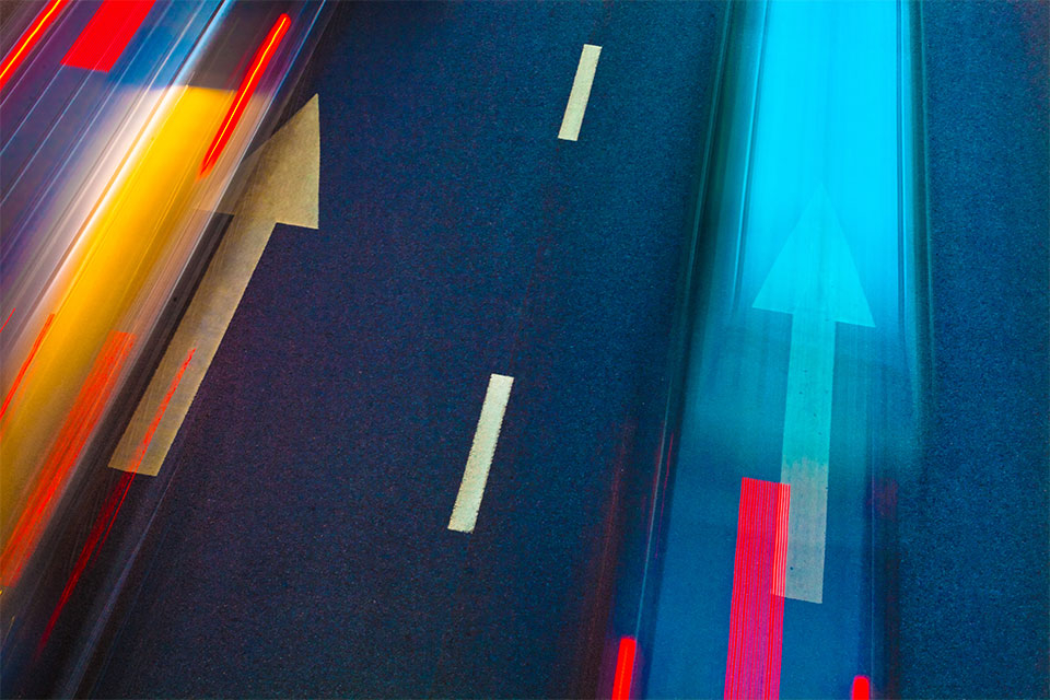 nighttime trail lights road